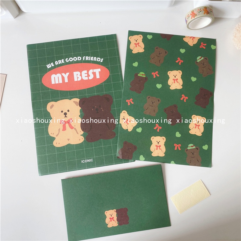 Ins cute bear letter envelope Sticker Set romantic fresh love letter confession blessing stationery stationery