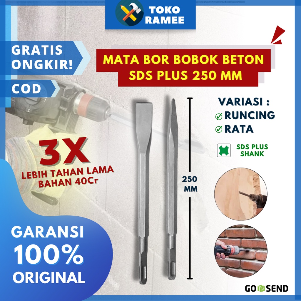 Mata Bor Bobok Tembok Alat Pahat Beton Chisel Betel Runcing / Lancip / Pointed / Point Chisel dan Ra