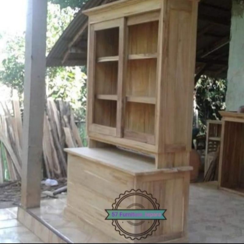 Lemari dapur kayu jati - Rak tempat piring gelas