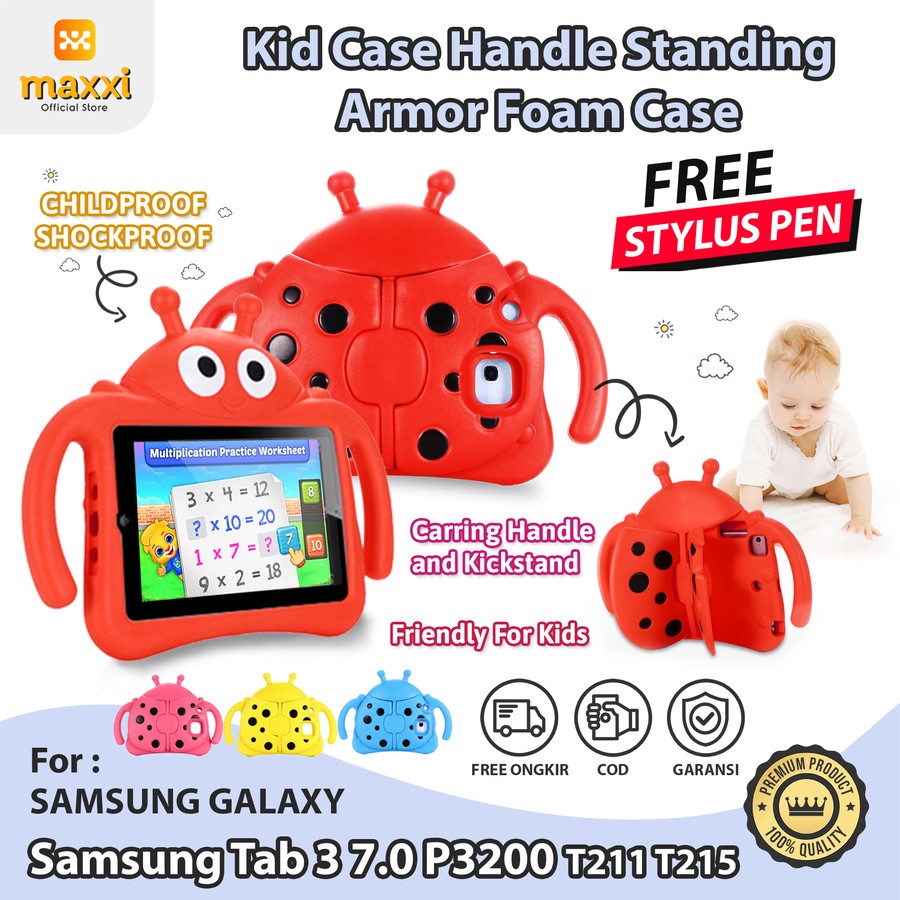 Samsung Tab 3 7.0 T211 T215 Soft Case Support Standing Mode Grip Karakter Kumbang Koksi Beetle Casin