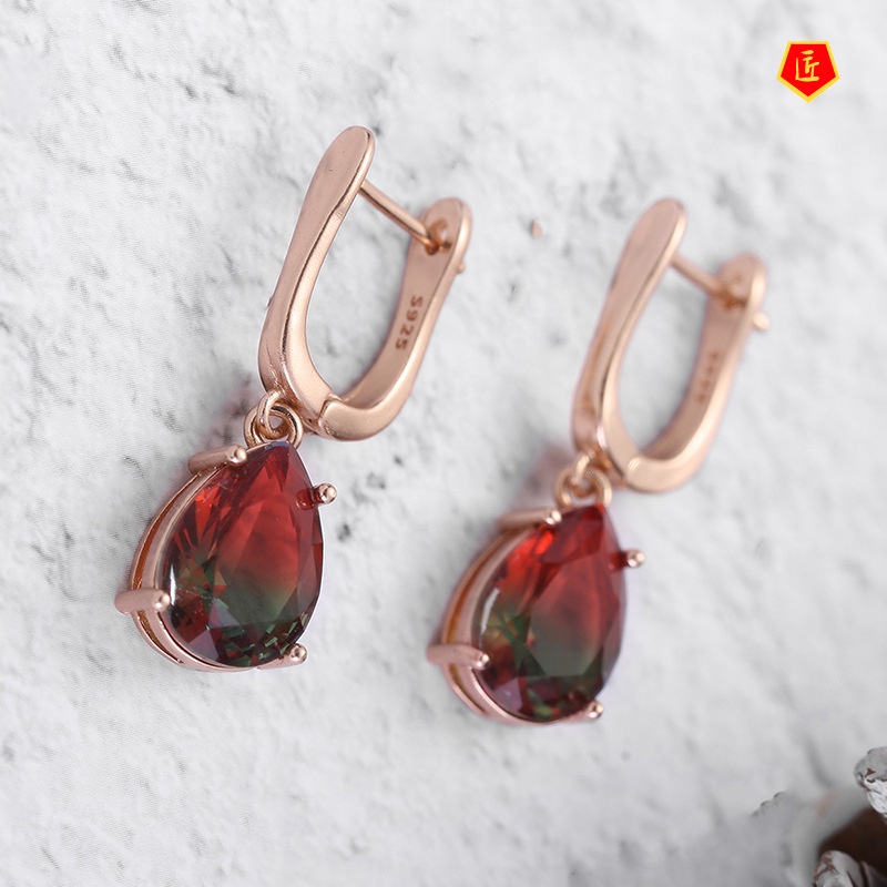 [Ready Stock]Classic Simple Elegant Tourmaline Gold Earrings for Women