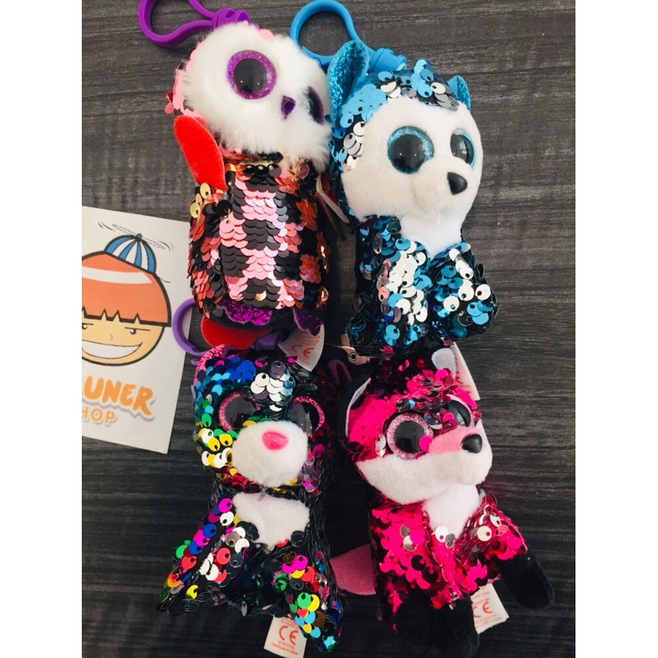 Langsung Order Boneka Flipable Sequin Kucing Owl Dog Ganci kecil Terlaris