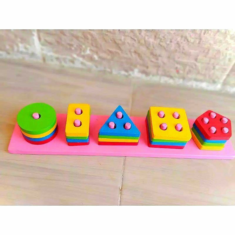 Mainan Anak Edukasi Menara Geometry 5 shape Bentuk kado ultah ulang tahun mainan anak perempuan