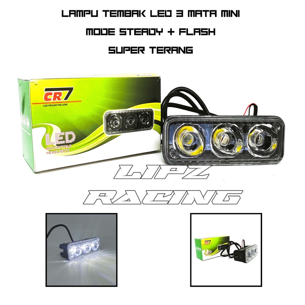 LAMPU TEMBAK LED / LAMPU SOROT LED 3 MATA LENSA PUTIH SUPER TERANG BISA  UNTUK SEMUA MOTOR  LAMPU TEMBAK MOTOR