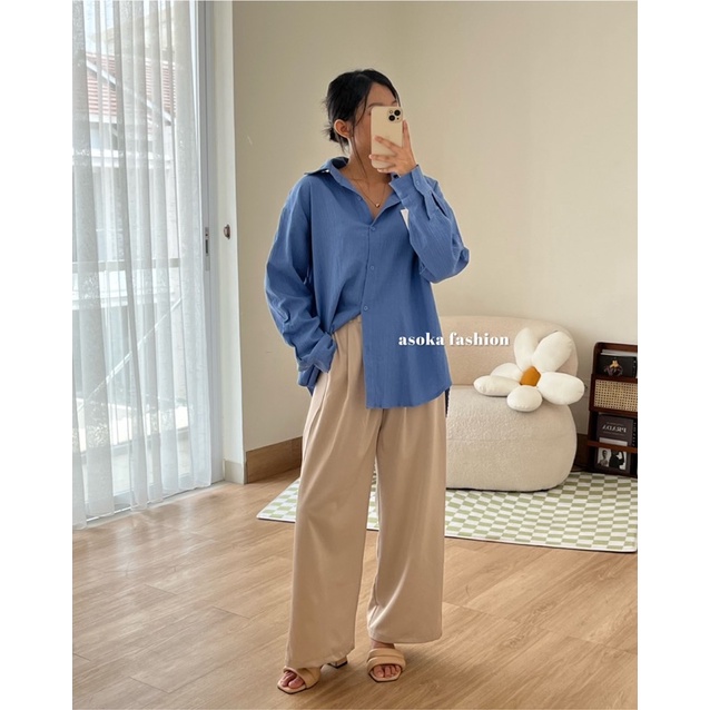 ASOKA Suki Shirt 2022 - Kemeja Crinkle Basic Oversize Atasan Wanita - Bumil Friendly - Basic Shirt