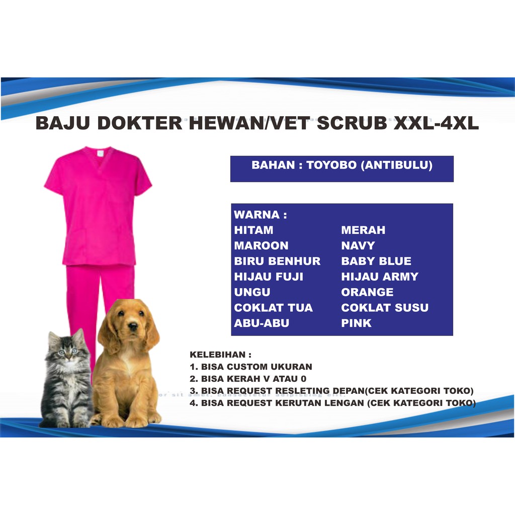 Baju Dokter Hewan/Vet Scrub XXL-4XL (Dokter Umum Juga Bisa)
