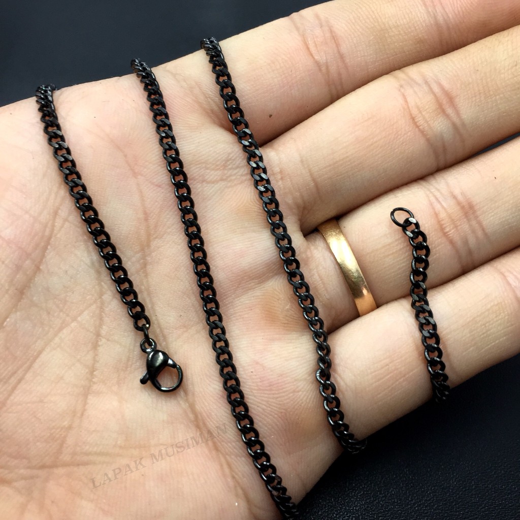 [Bayar di Tempat] KALUNG PRIA TITANIUM HITAM MODEL RANTAI