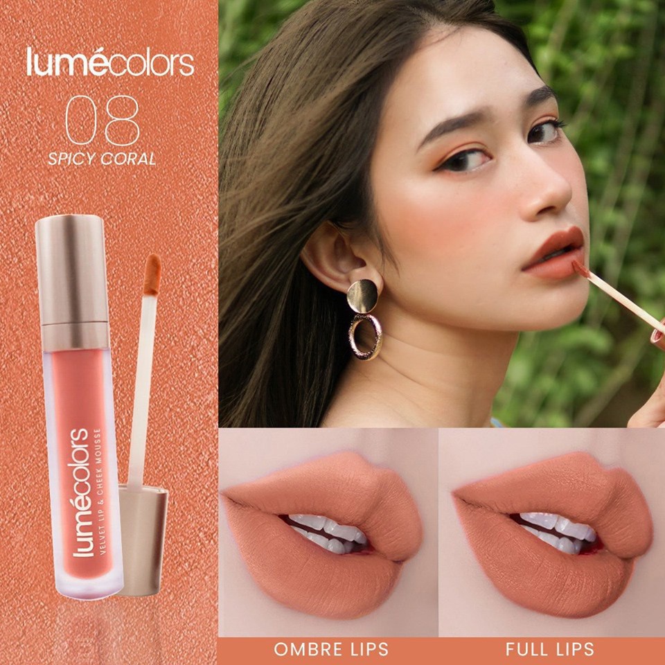 Lumecolors SPICY CORAL VELVET LIP &amp; CHEEK MOUSSE 3 IN 1 by CHRISTINA LIE BPOM HALAL lipstick