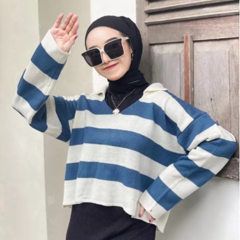 FUJI CROP TOP STRIP BLASTER/CROP TOP RAJUT/ATASAN RAJUT CROP TOP POLO KNIT