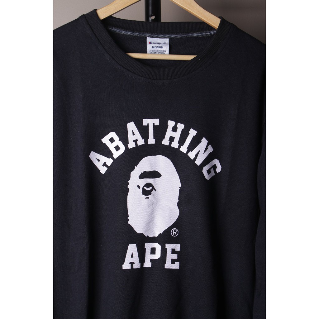 Sale JAKET CREWNECK SKATE A BATHING APE BAPE x CHAMPION COLLEGE BLACK PREMIUM