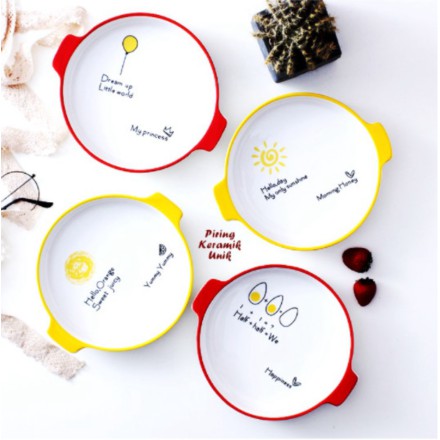 Baking Ceramic Plate Round Cute Plate Jual  Lucu Limited Korean Piring Baking