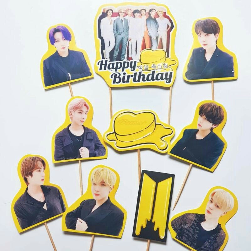 hiasan kue ulang tahun cake topper satu set karakter BTS Butter