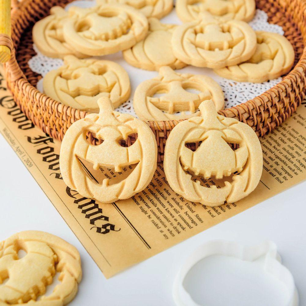 Preva 9pcs/set Halloween Biskuit Cetakan Kue Alat Plastik Horror Labu 3D Cookie Cutter