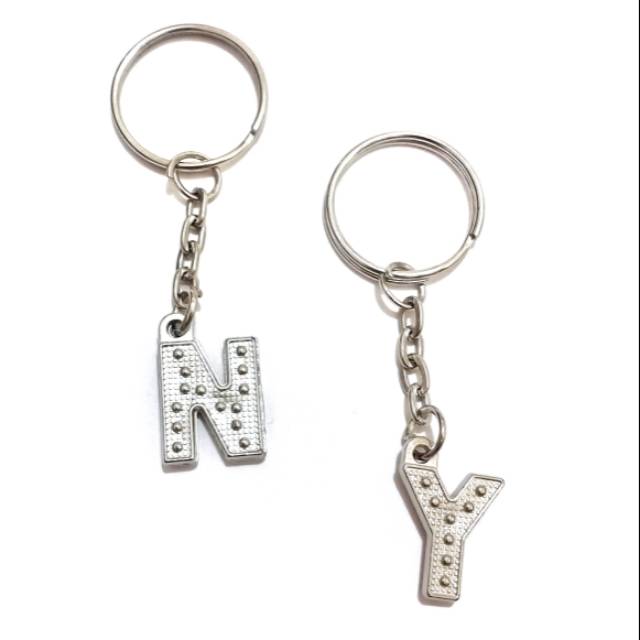 Gantungan Kunci Silver Inisial Custom | Initial Key Chain Huruf Alphabet Custom