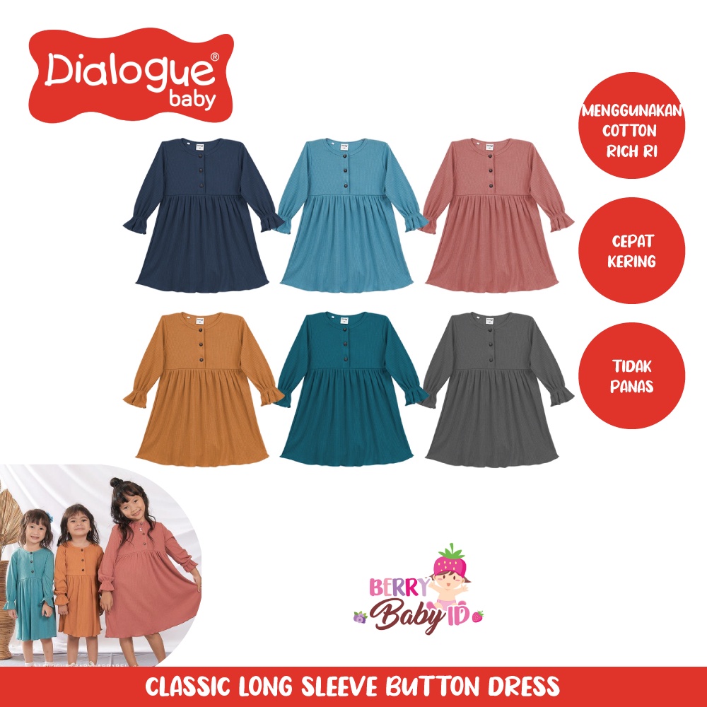 Dialogue Classic Long Sleeve Button Dress Baju Bayi Anak Perempuan Berry Mart