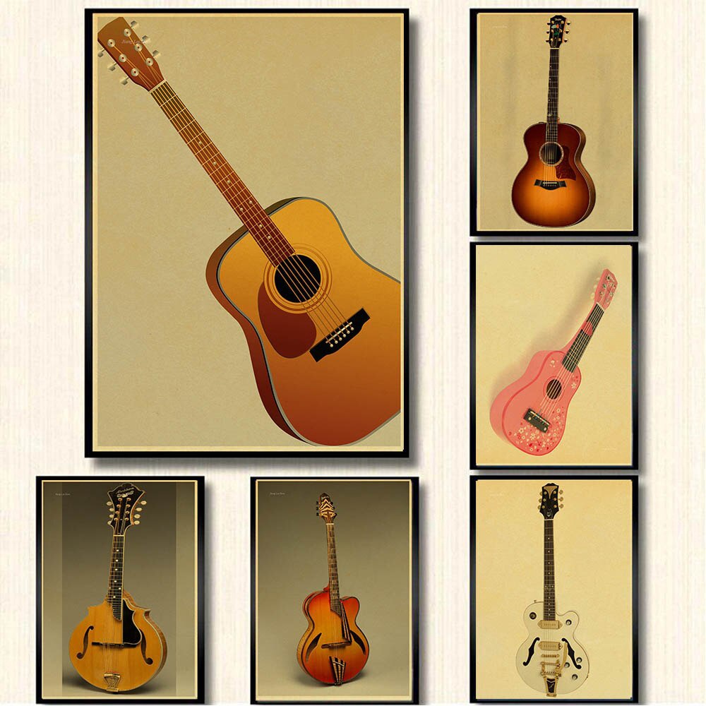 Poster Stiker Dinding Desain Gitar Klasik Gaya Vintage Retro Untuk Dekorasi Rumah