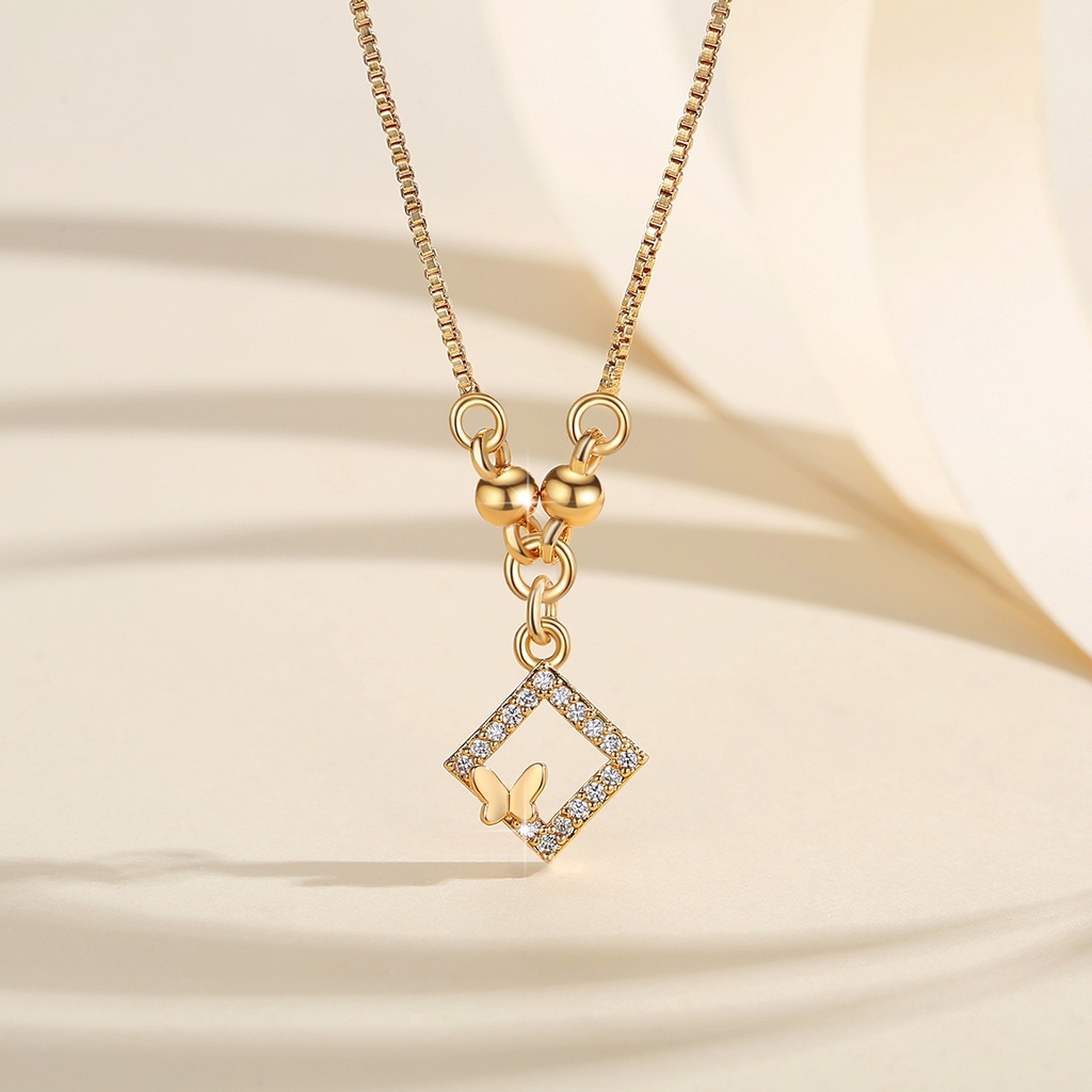 Y632 【COD】 Kalung Kristal Korea Berlian Bahan Titanium Steel Kalung Berlapis Emas Wanita Korea Kalung Anti Luntur