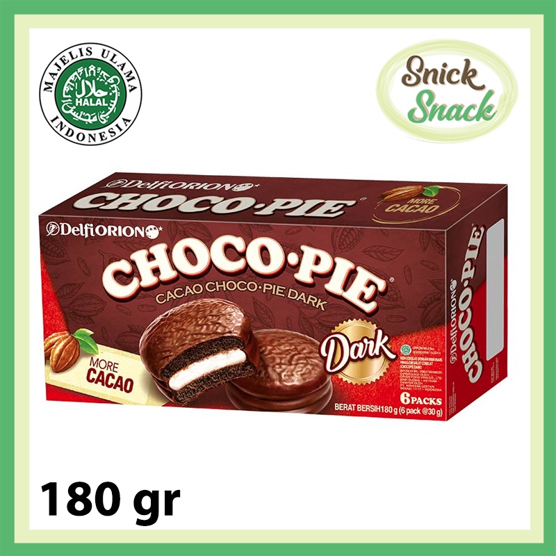 

Delfi Choco Pie Dark Cacao 180 gr 6s Kue Pai Coklat Krim Marshmallow dengan Dark Chocolate