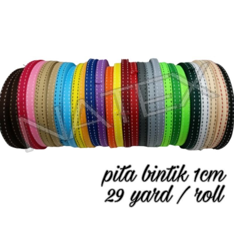 pita motif bintik , pita tali motif bintik . grosgrain . ukuran 1 cm atau 3/8 inch