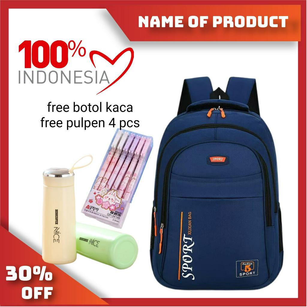 Tas Sekolah Anak Perempuan SD SMP SMA Ransel Kerja ORIGINAL Tas Sekolah Anak Laki-Laki Free Botol Minum Kaca