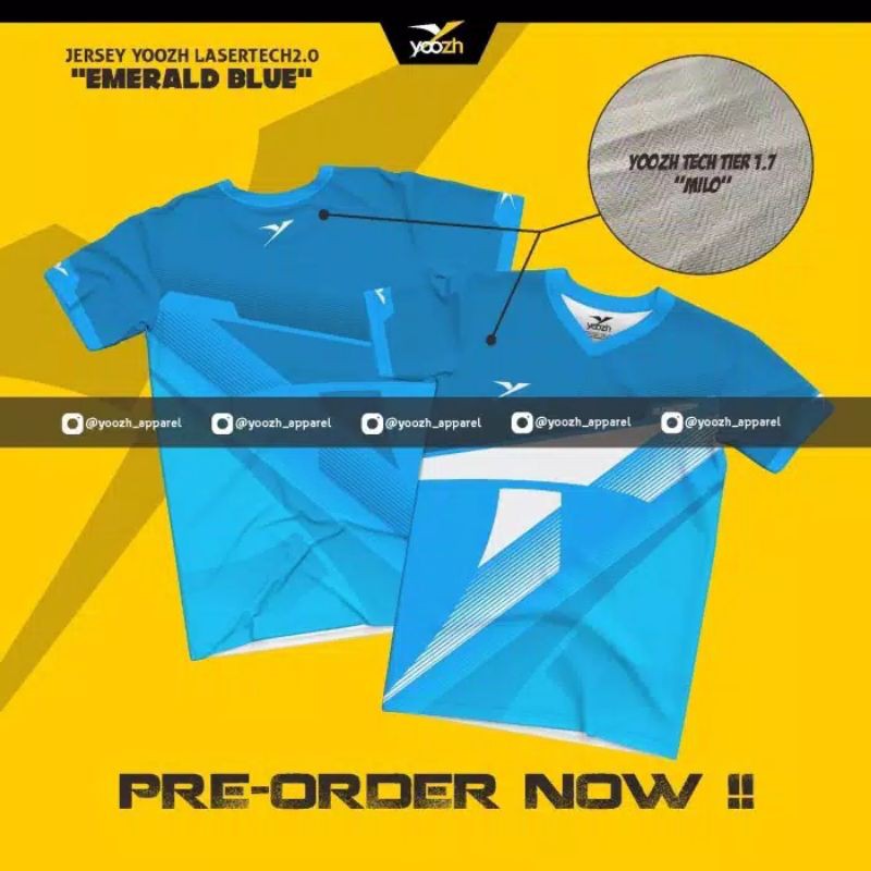 Baju Badminton Original Yoozh Lasertech 2.0 Emerald Blue Kualitas Import
