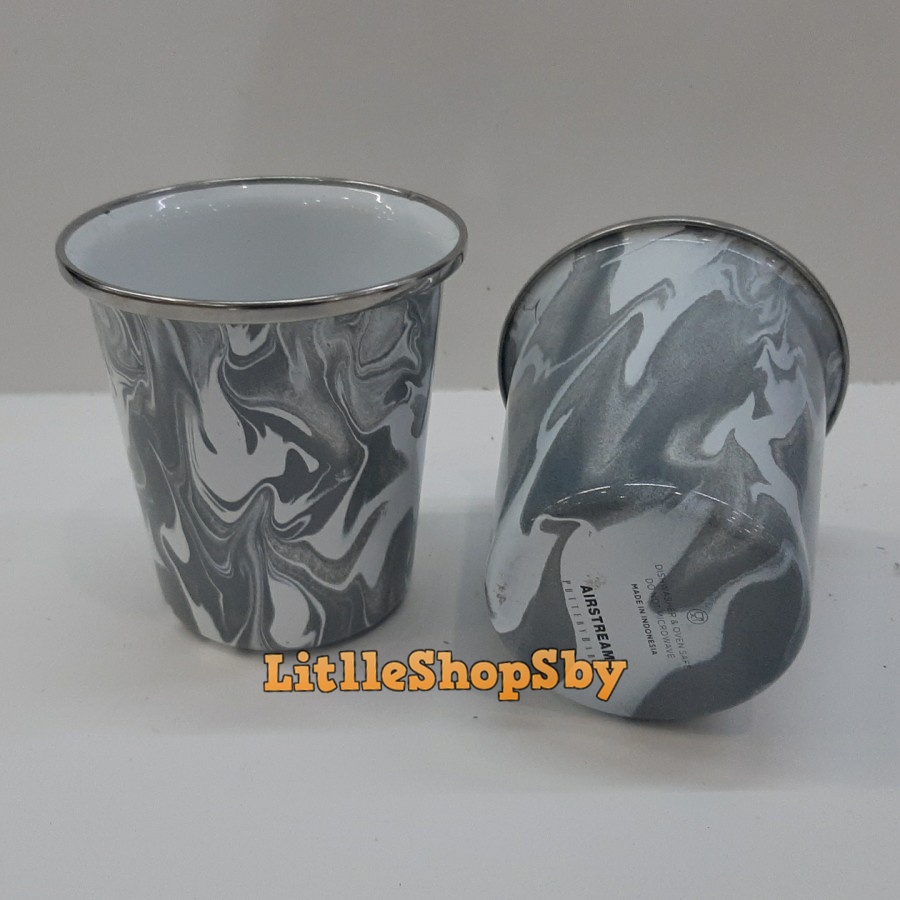 Tumbler Gelas Mug Cangkir Enamel Tebal Gray Abu abu blirik