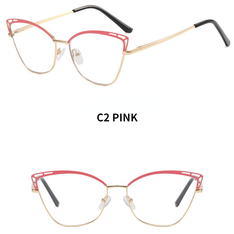 (YUZHU) Western Fashion Metal Frame Cat Eye Cutout Eyeglasses New Fashion Oversized Frame Anti Blue Light Eyeglasses for Women