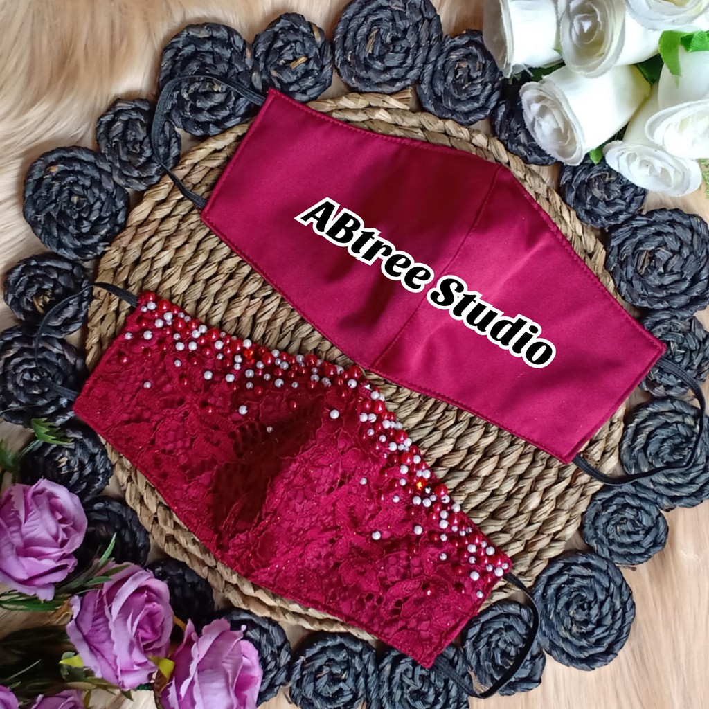 Masker Brokat sepasang Dg Hiasan payet premium mutiara &amp; Diamond akad nikah pesta wedding pengantin
