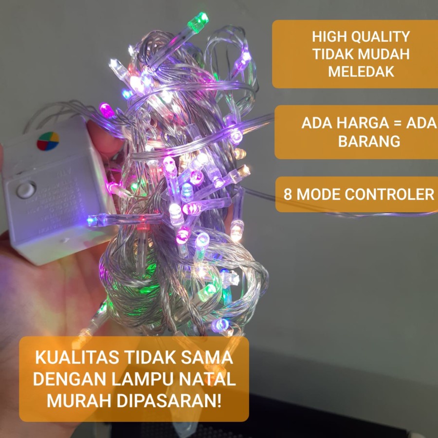 Lampu Natal Tumblr Beras Rice 8 Meter 70 LED Rainbow/White/WarmWhite