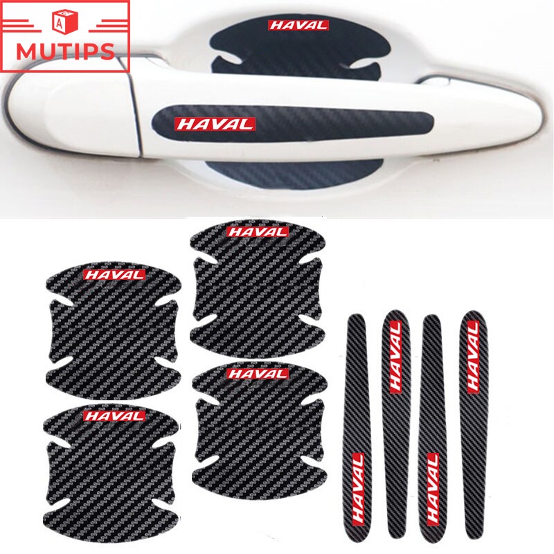 Haval 8Pcs Stiker Pelindung Handle Pintu Mobil Bahan Carbon Fiber Untuk H6 Jolion H2 H2s H1 2021 2022 H5 M4 H9