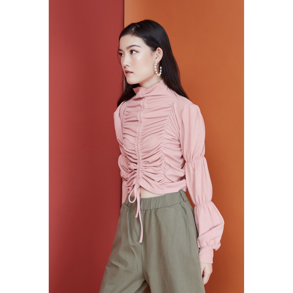 Peach Poppy Serena Top - Atasan Wanita Blouse Serut Lengan Panjang Balon