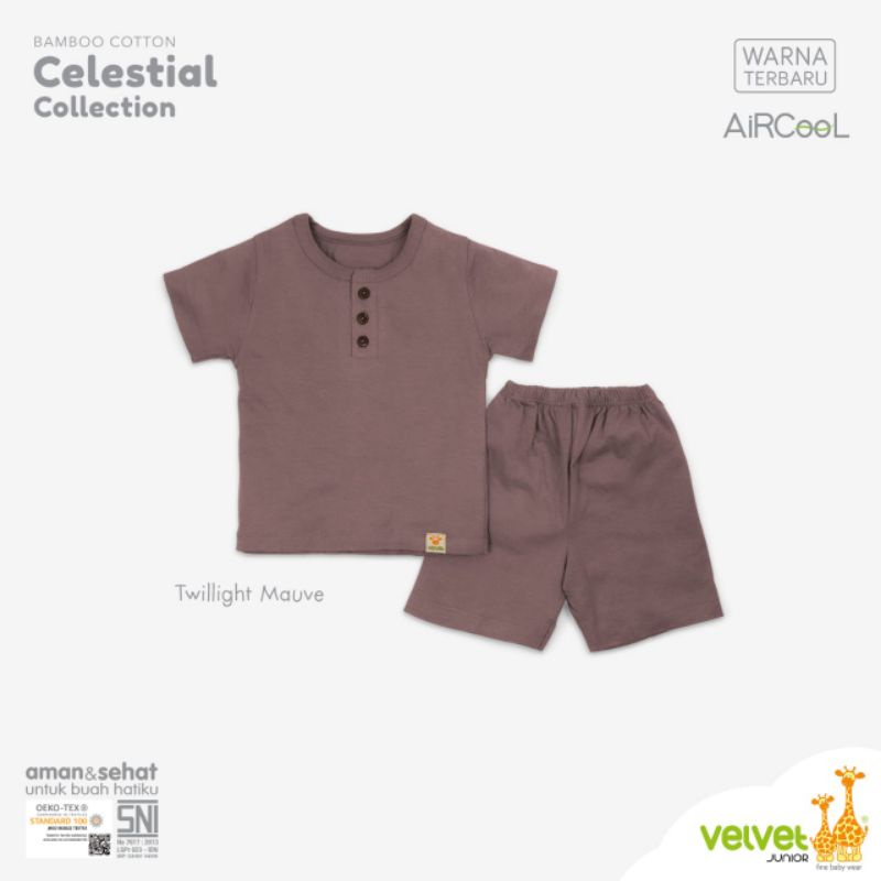 Velvet junior Bamboo cellestial collection PENDEK/ setelan PENDEK VELVET POLOS TERBARU