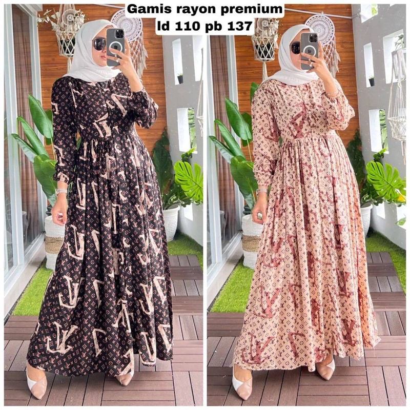 Gamis LV | Gamis rayon LV busui tali samping