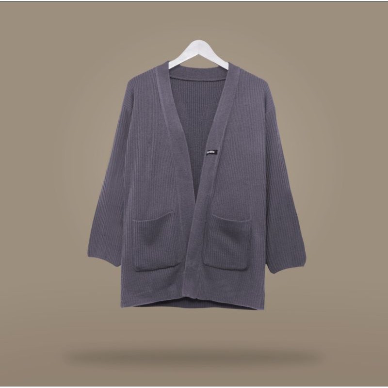 kardigan oversize outer rajut wanita-Abu tua