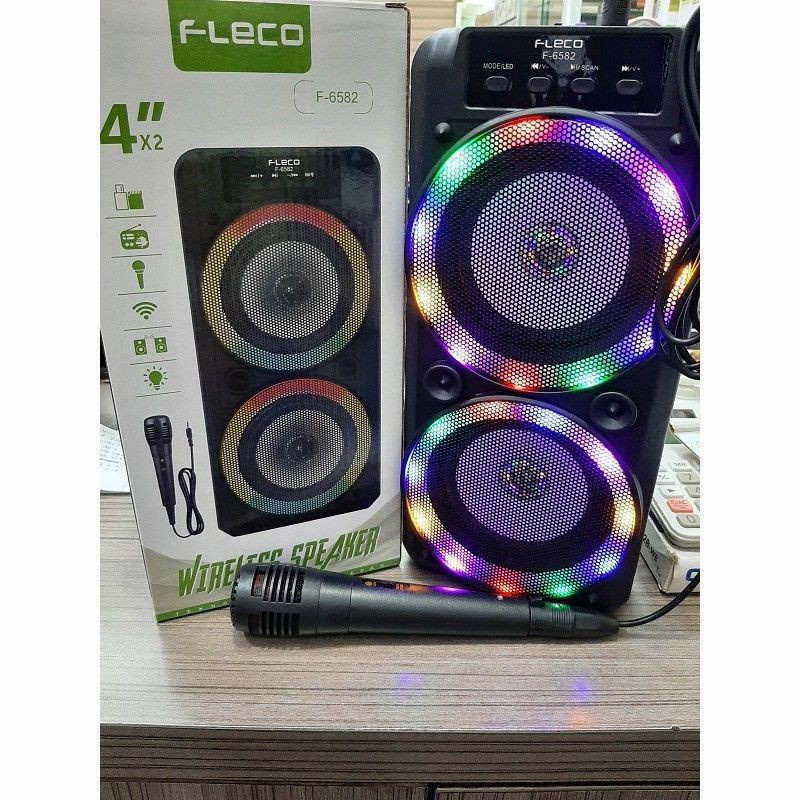 SPEAKER BLUETOOTH FLECO X-BASS F-6582 PLUS MIC KARAOKE//SALON AKITIF FLECO F-6582 LED X-BASS