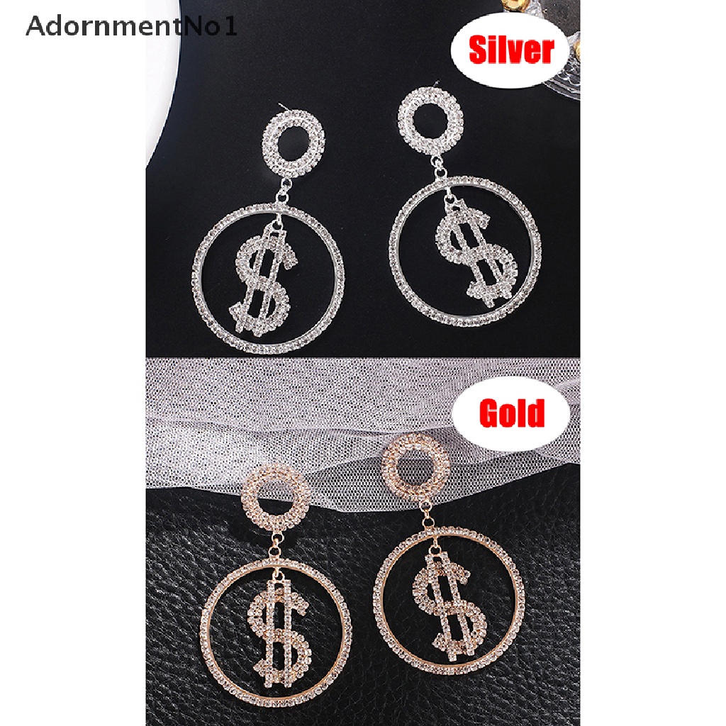 (AdornmentNo1) Anting Tusuk Gantung Desain Uang Dollar Hias Kristal / Berlian Imitasi Gaya Mewah Untuk Wanita