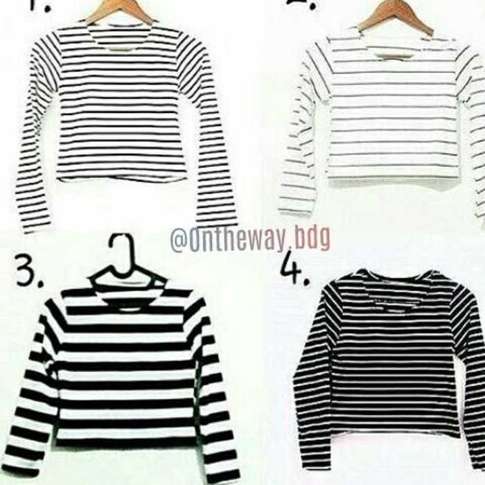 crop ls /BAJU MURAH / BAJU WANITA /  KAOS O NECK STRIPE TEE / KAOS CROP BELANG LENGAN PANJANG