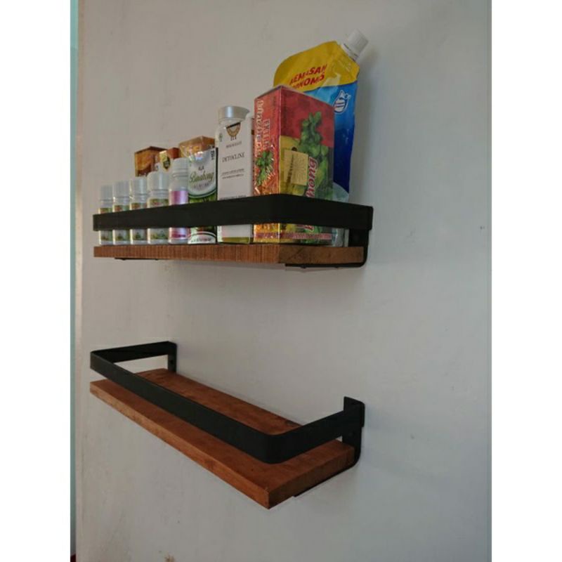 Rak Bumbu Dapur Besi kayu. Rak tempel dinding Rak make up