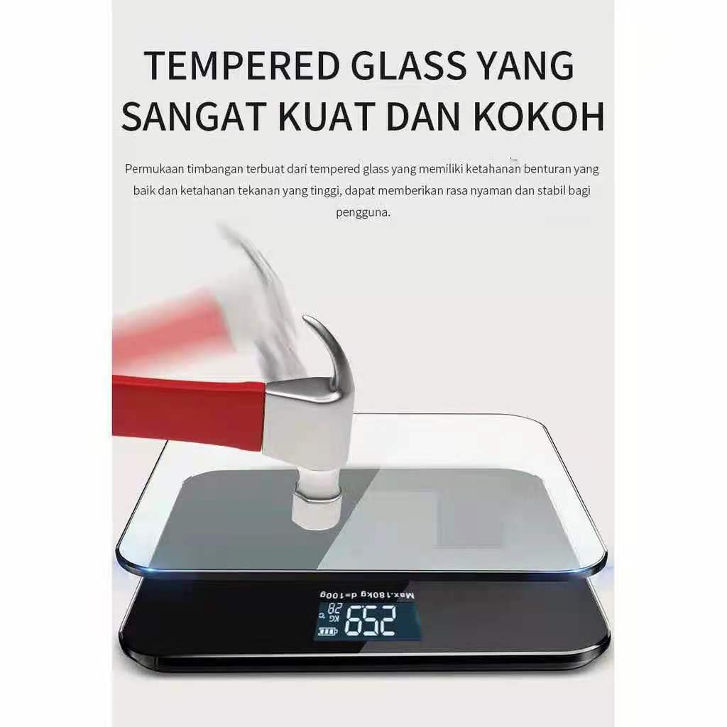 BENCO Timbangan Badan Digital With USB Charging Anti Pecah Weight Body With LCD Murah