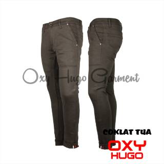  CELANA  CHINO SLIM FIT PANJANG  OXY HUGO WARNA  COKLAT  TUA 