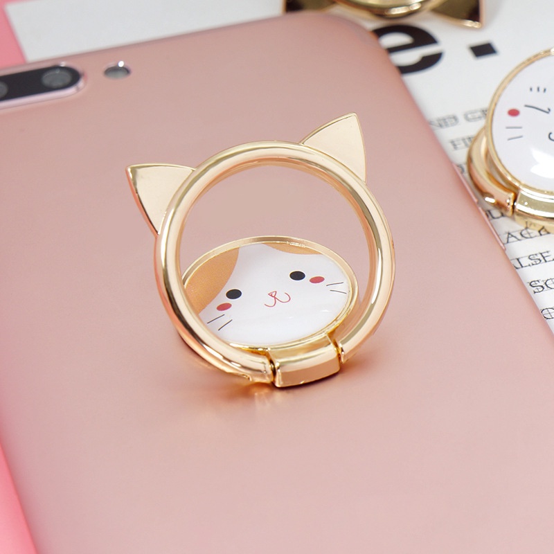 1pc Ring Holder Bentuk Kucing Lucu Bahan Metal Dapat Berputar 360 Derajat° Holder Handphone Bentuk Bulat Anti Jatuh