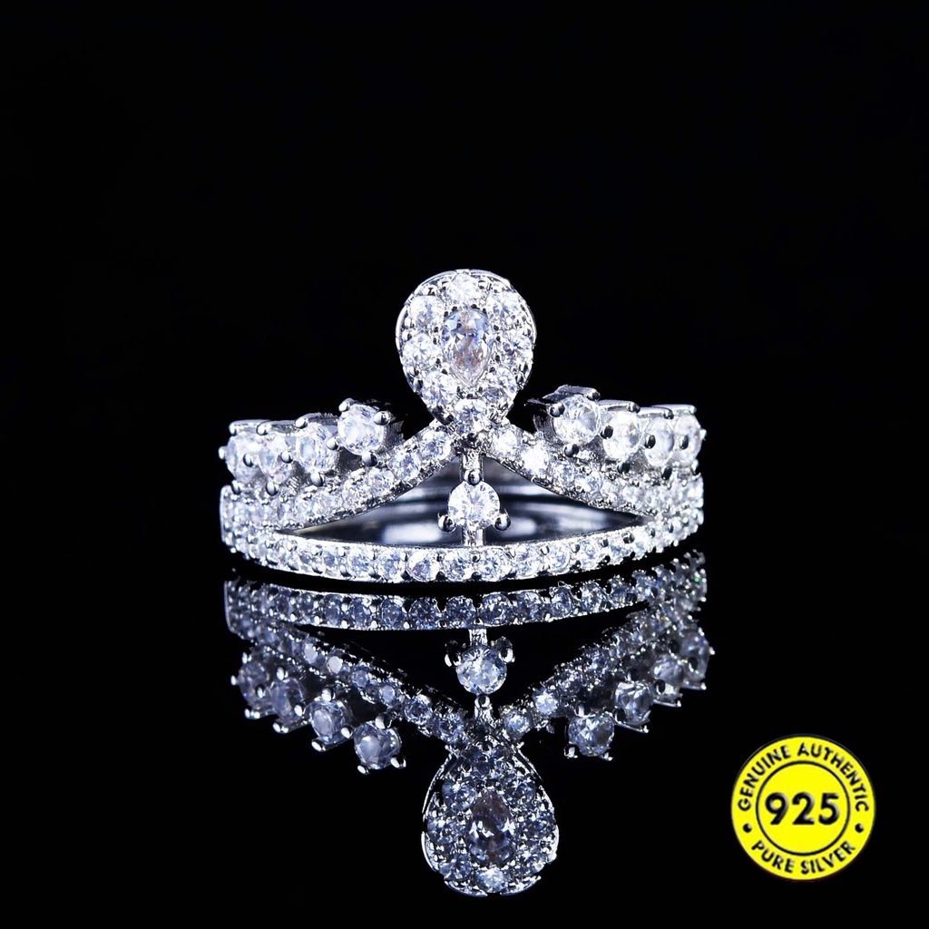 Cincin Bentuk Mahkota Aksen Berlian Penuh Gaya Eropa Dan Amerika Untuk Wanita