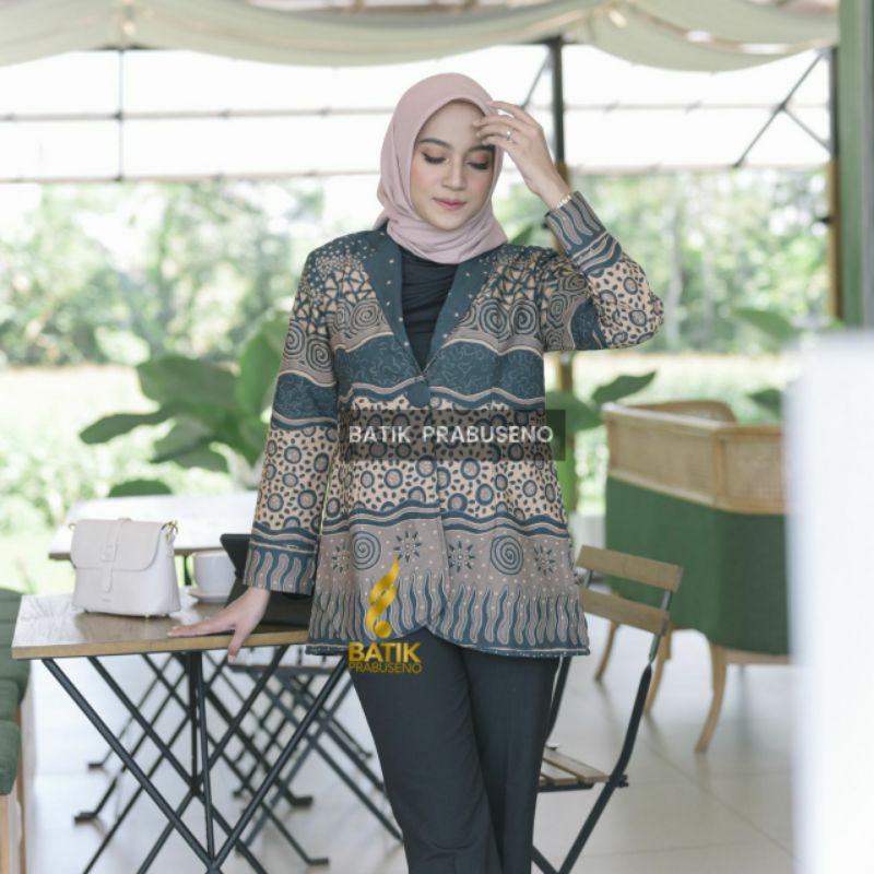 Blazer Novi Tosca Atasan Baju Batik Wanita Lengan Panjang Original Prabuseno Modern Premium Jumbo Bi