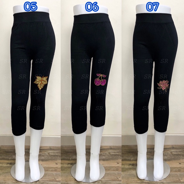 Celana Legging Pendek 7/8 Korea Patch Glitter Import