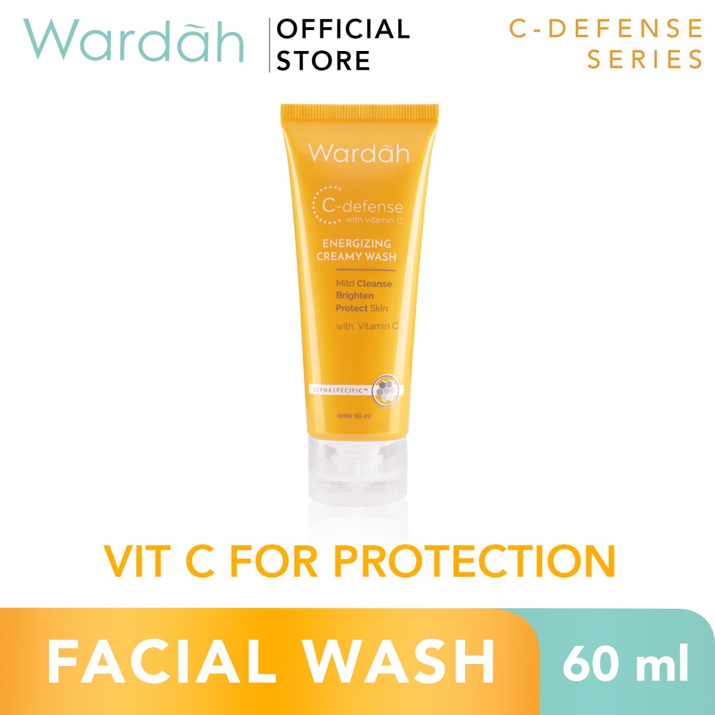 Wardah C-Defense Energizing Creamy Wash-Pembersih Wajah  HiGrade Vitamin C dan Menjaga Kelembaban