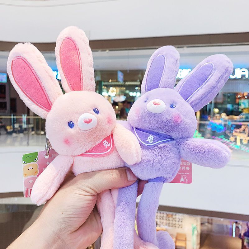 New Pulling Ears Rabbit Plush Doll Car Key Chain Soft Stuffed Toys Schoolbag Pendant Gifts for Girls