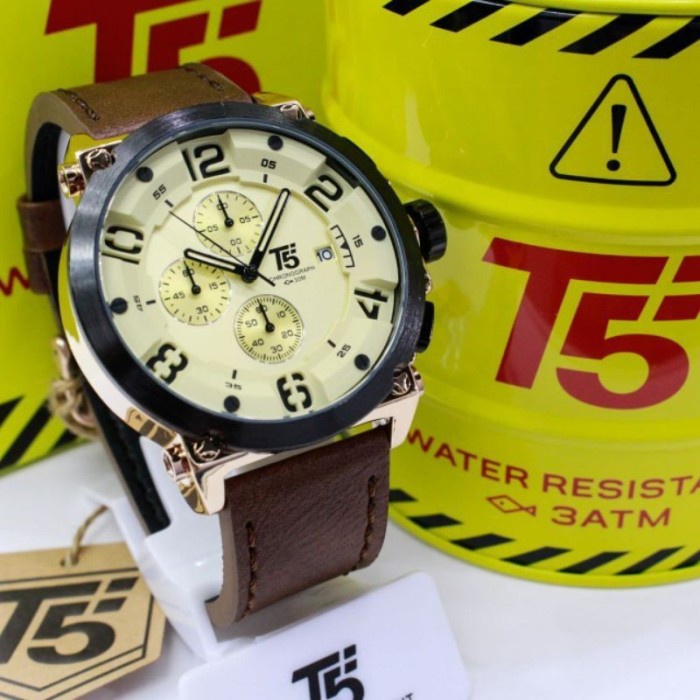 Jam Tangan Pria T5 H3434 T5 H 3434 original leather include box bergaransi