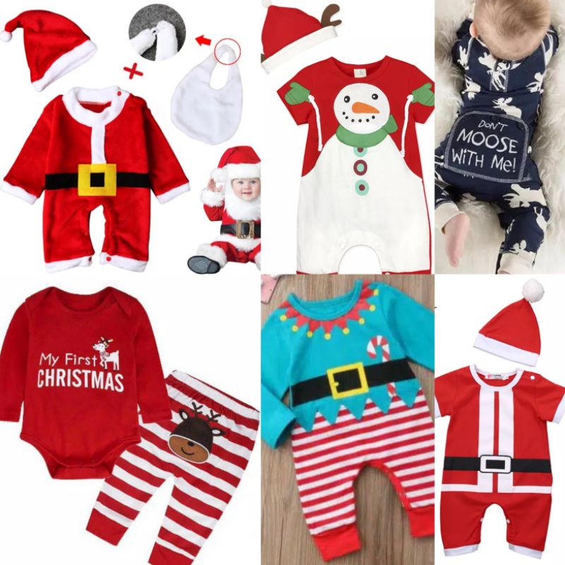 Romper my first Christmas 1st xmas Kostum Santa claus Bayi Snowman setelan import baju natal anak cowok laki boy