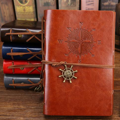 

r3w PHANTACI Buku Catatan Binder Kulit Retro Compass Kertas A5 - ZB045 - Brown