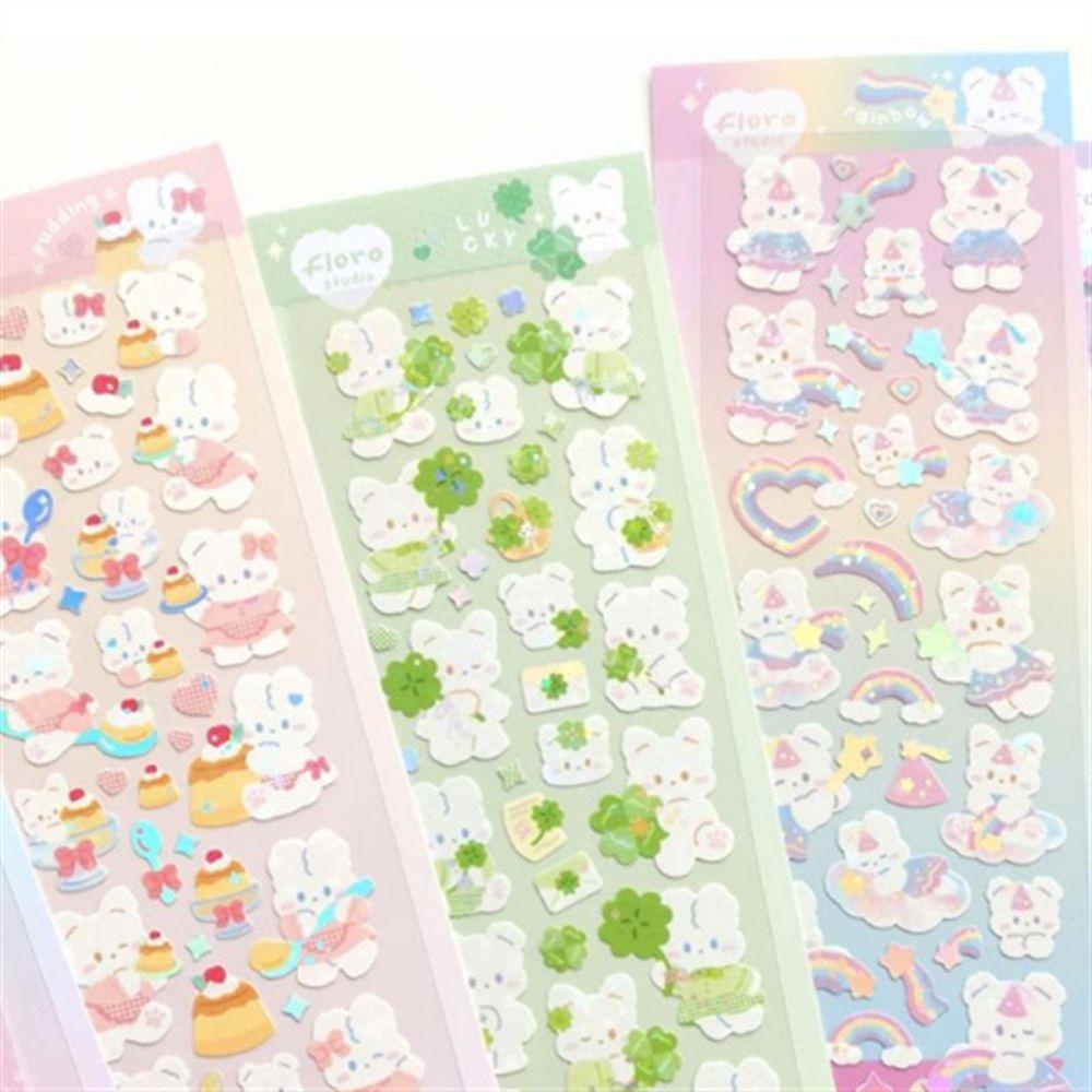 Lanfy Alat Tulis Stiker Rainbow Korea Kartun Kelinci Dekorasi Hadiah DIY Craft Perlengkapan Sekolah Anak Perempuan Diary Scrapbooking Stickers